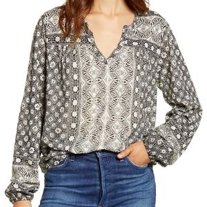 Lucky Brand Geo Print Blouson Sleeve Jersey Top